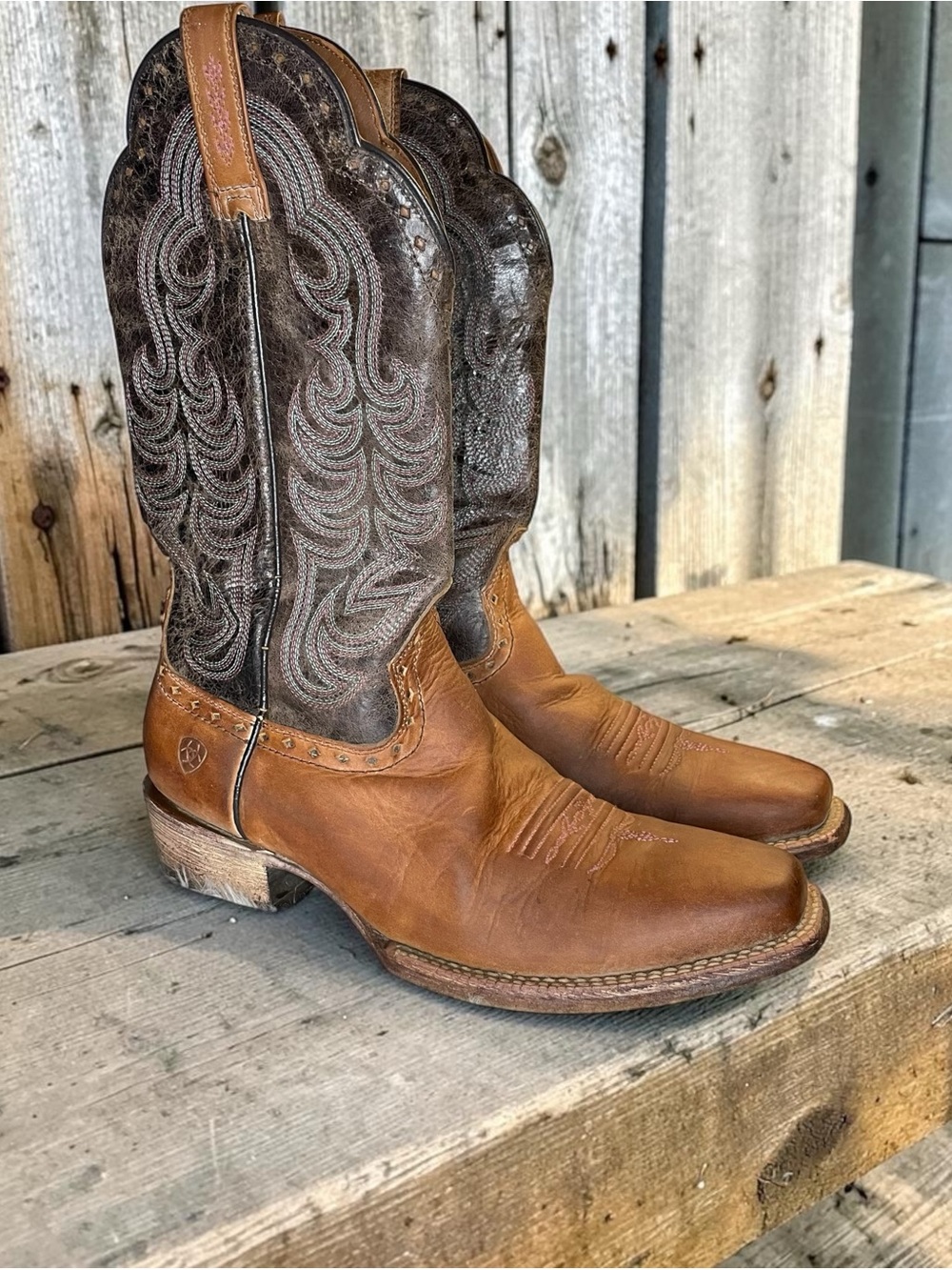 Ariat Two-Tone Brown Leather Western Heeled Boots